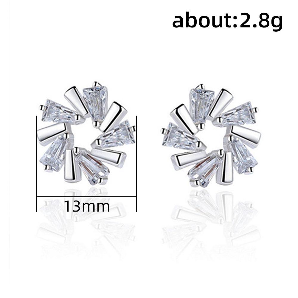 Exquisite Flower Zircon Stud Earrings for Women Geometric Rhinestone Silver Needle Earring Girl Party Birthday Gifts