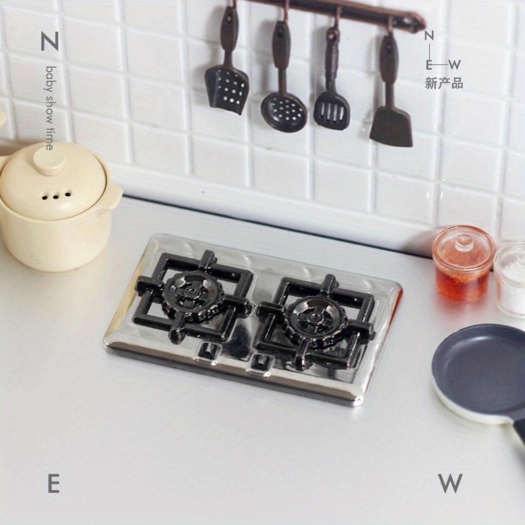 1 adet, 1:12 Ölçek Minyatür Gaz Ocağı, Çift Gözlü, Mutfak Aleti, Gümüşi Gri