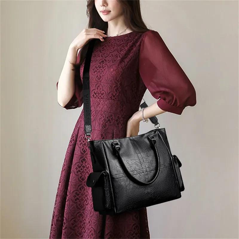 Women Casual Top-Handle Tote Bags High Quality Soft Leather Handbags Retro Luxury Shoulder Bag Ladies Large Crossbody Bags