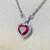Huitan Luxury Blue/Garnet Heart CZ Women's Necklace for Engagement Wedding Bright Color Delicate Lady’s Jewelry Party Love Gift