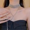 Y-shaped Rhinestone Necklace Gold Long Choker Elegant Multi-Layer Necklace  Wedding