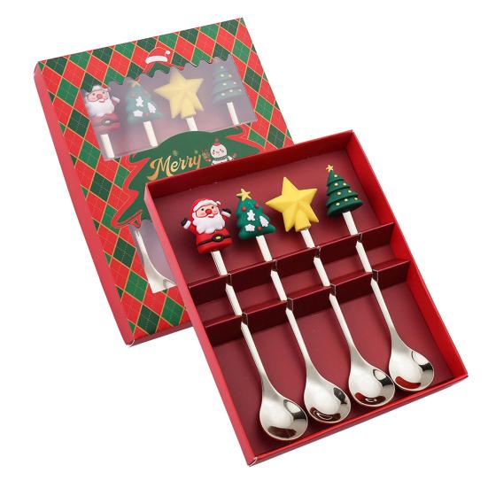Christmas Spoon Cutlery Set Stainless Steel Xmas Dinner Forks Dessert Fruit Ice Cream Tea Cake Forks Doll Tableware Gift Box Christmas Party Supply
