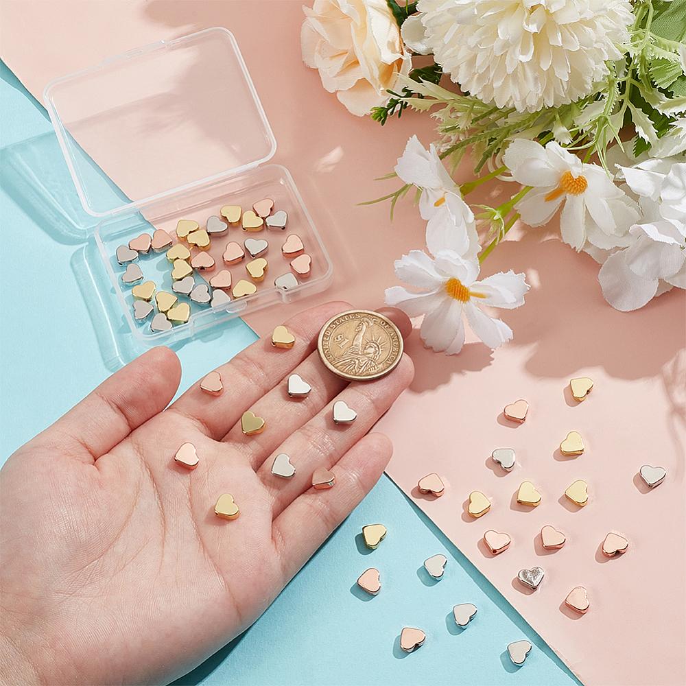 60Pcs 3 Colors Rack Plating Brass Beads, Long-Lasting Plated, Cadmium Free & Lead Free, Heart, Mixed Color, 6.5x8x2.5mm, Hole: 1mm, 20pcs/color