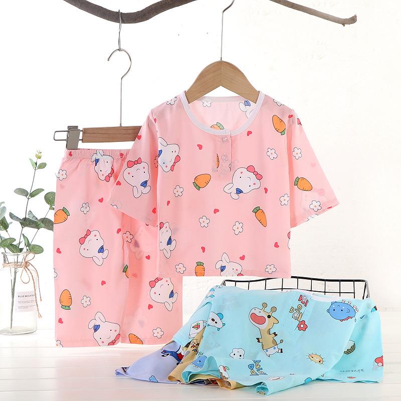 Summer Cotton Pajama Set Thin Air Conditioning Wear for Kids Baby Home Loungewear