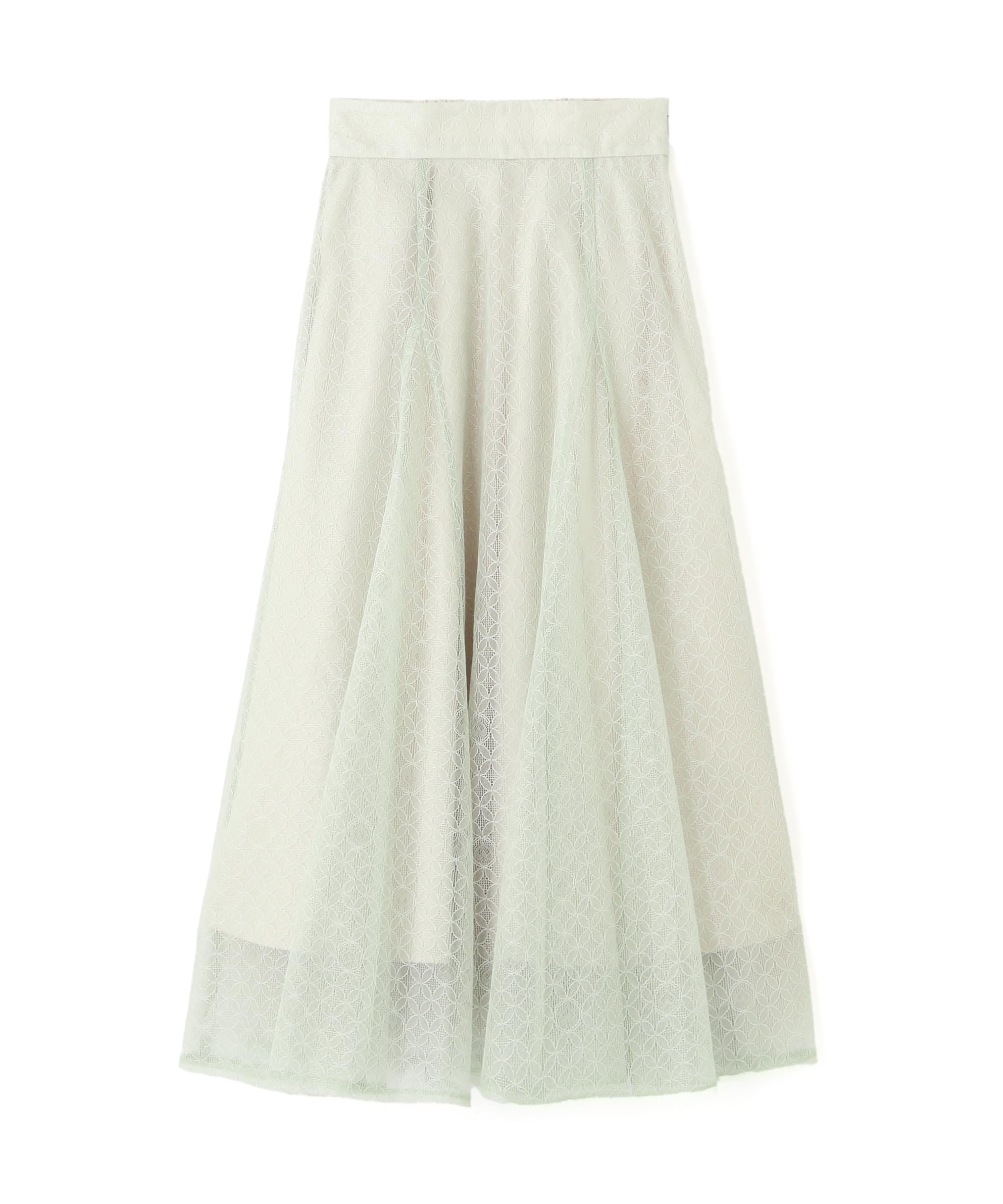 

Jill by Jill Stuart Shiny Lace Flare Skirt (125-5220005) in Green and Light Beige