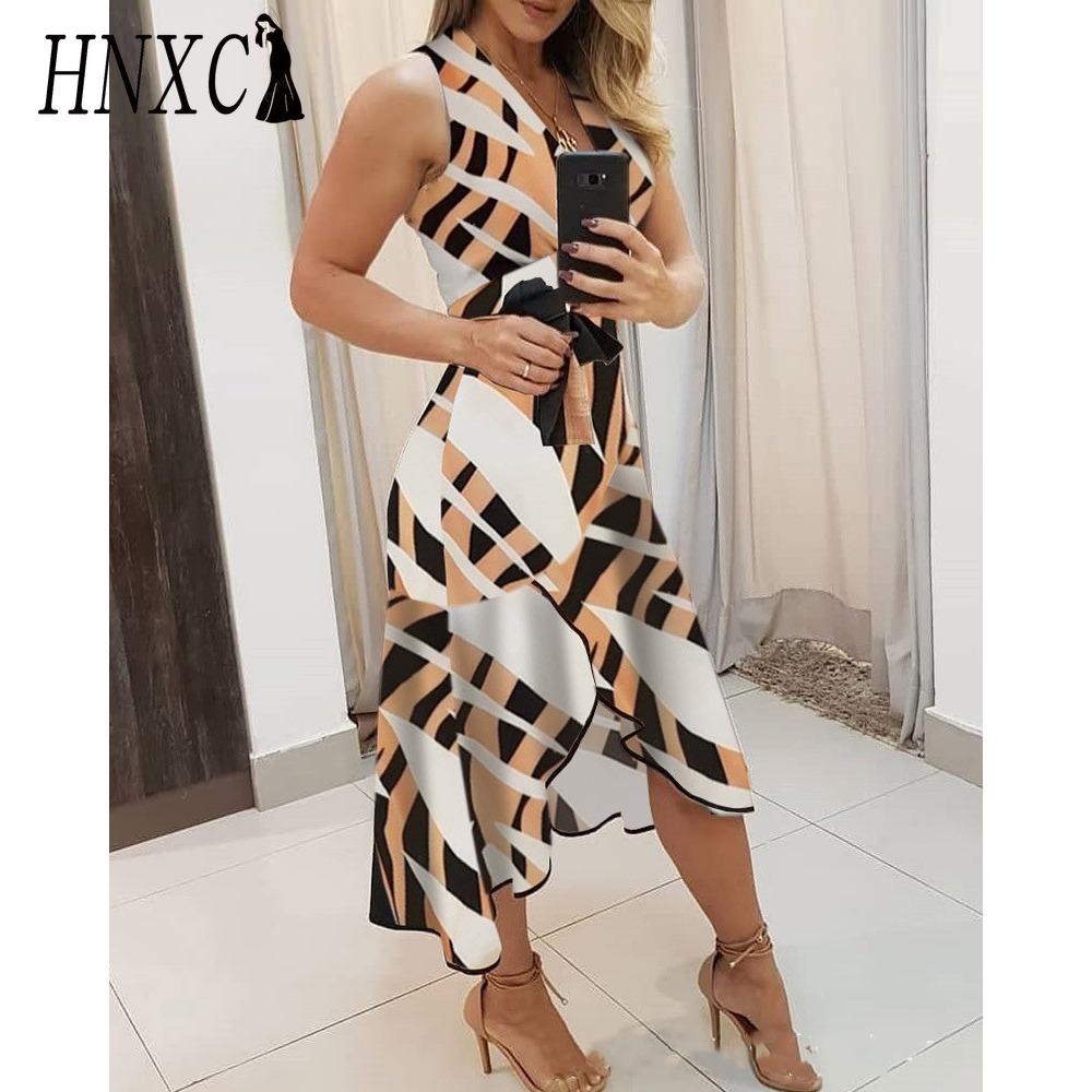 

HNXC Новое модное женское платье-майка без рукавов с V-образным вырезом и красочным принтом XXXL разноцветный