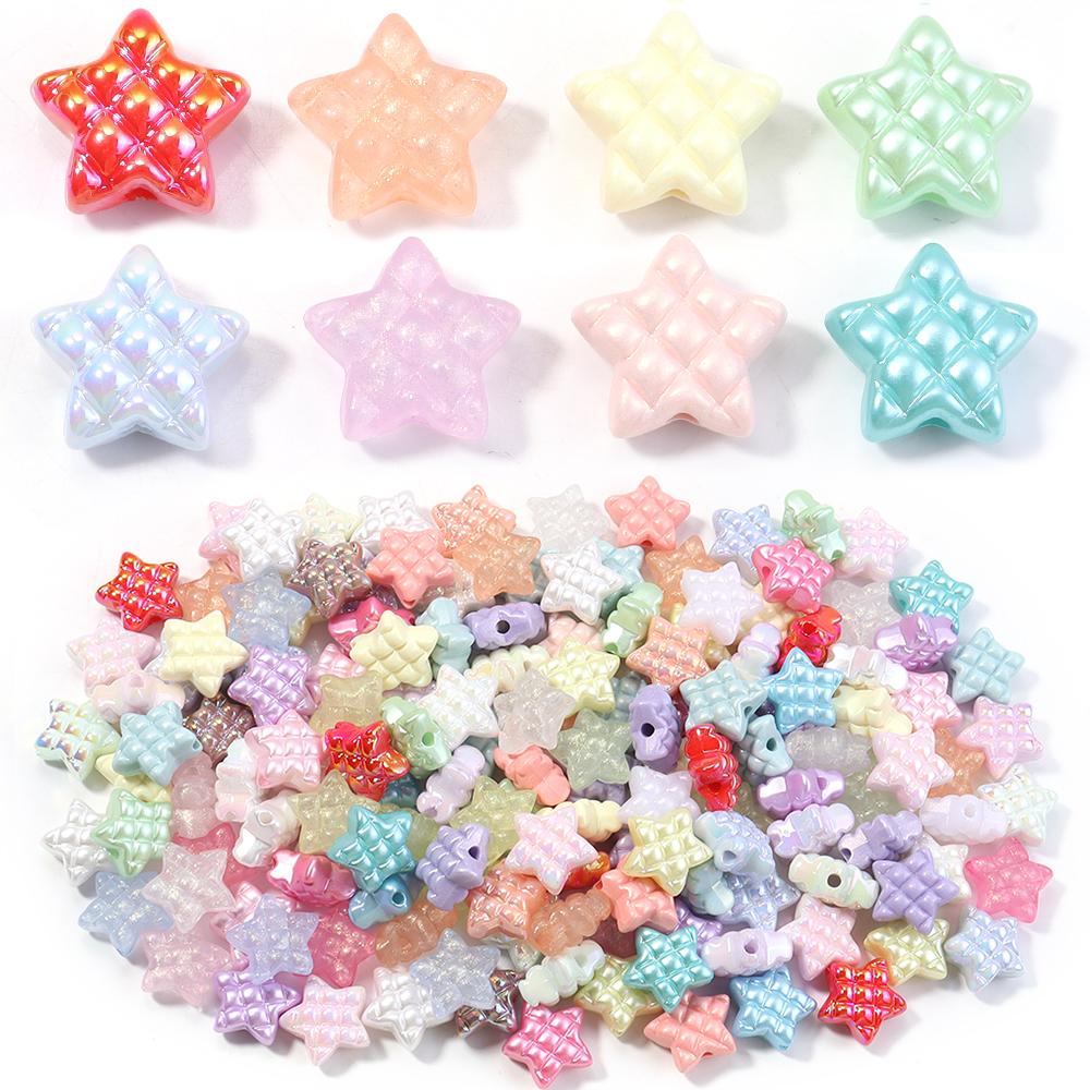 20pcs 15.5mm Acrylic Star Beads Waffle Rhombus Pentagram Loose Beads For Jewelry Making DIY Bracelets Necklace Phone Key Chain