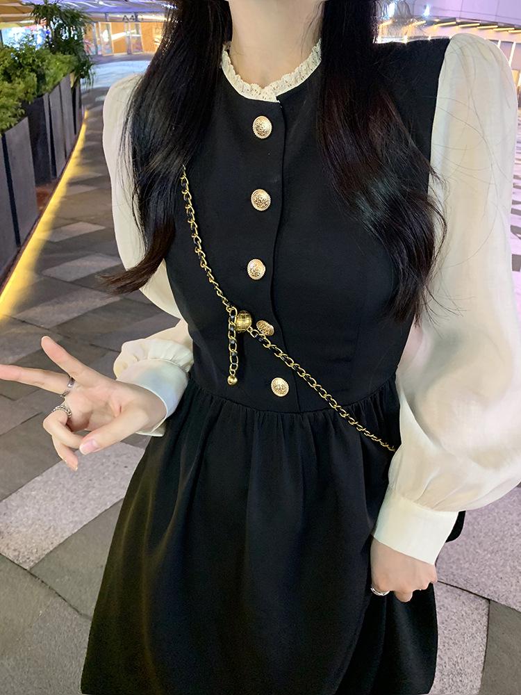 2026 Spring Elegant Hepburn Style Long Sleeve French Bubble Dress