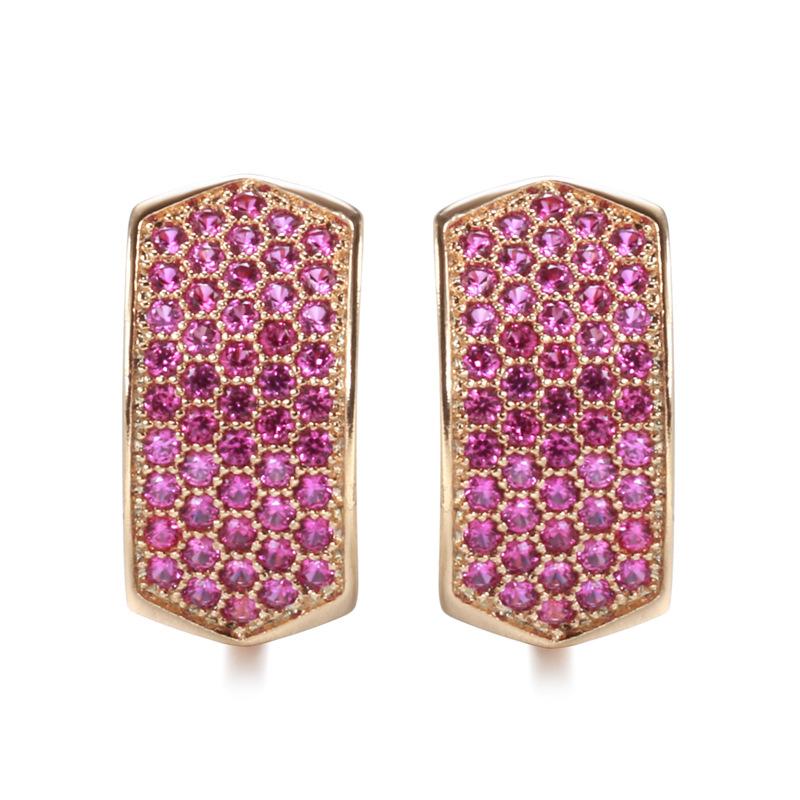 Popular rose gold earrings, wind atmosphere fashion rose red zircon women's earrings jewelry