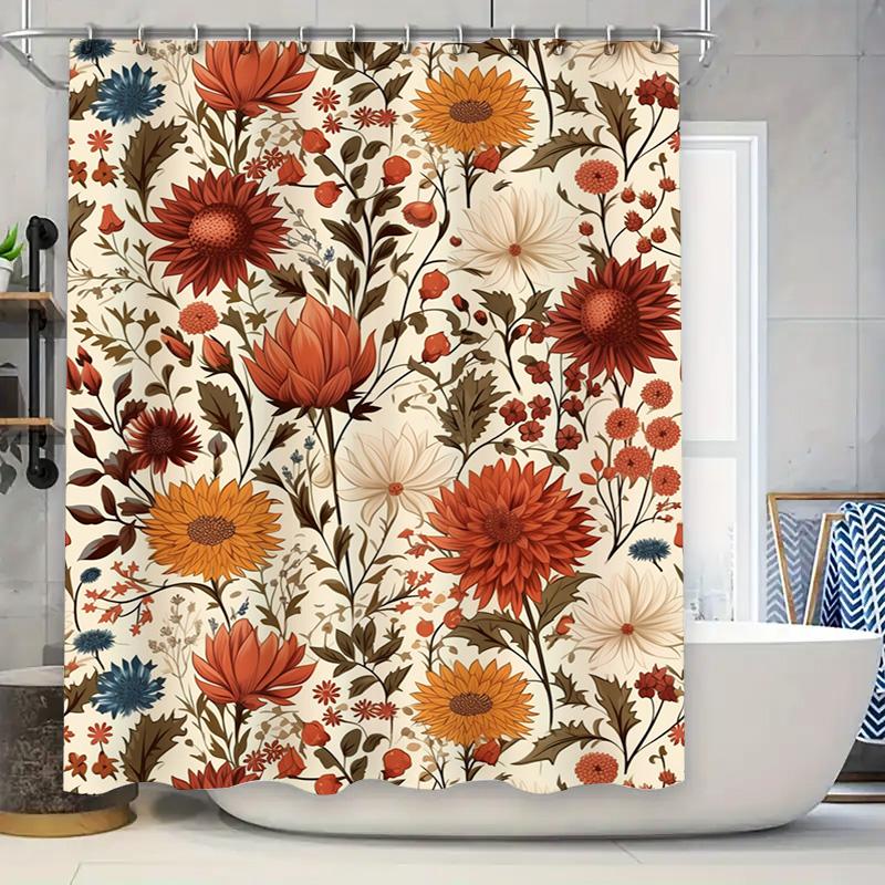 

Vibrant Floral Shower Curtain Luxurious Bath Decor In Red, Orange Blue Waterproof Fabric For Bathroom Curtains Unisex Home Decor W60H190(CM)-1 Pcs