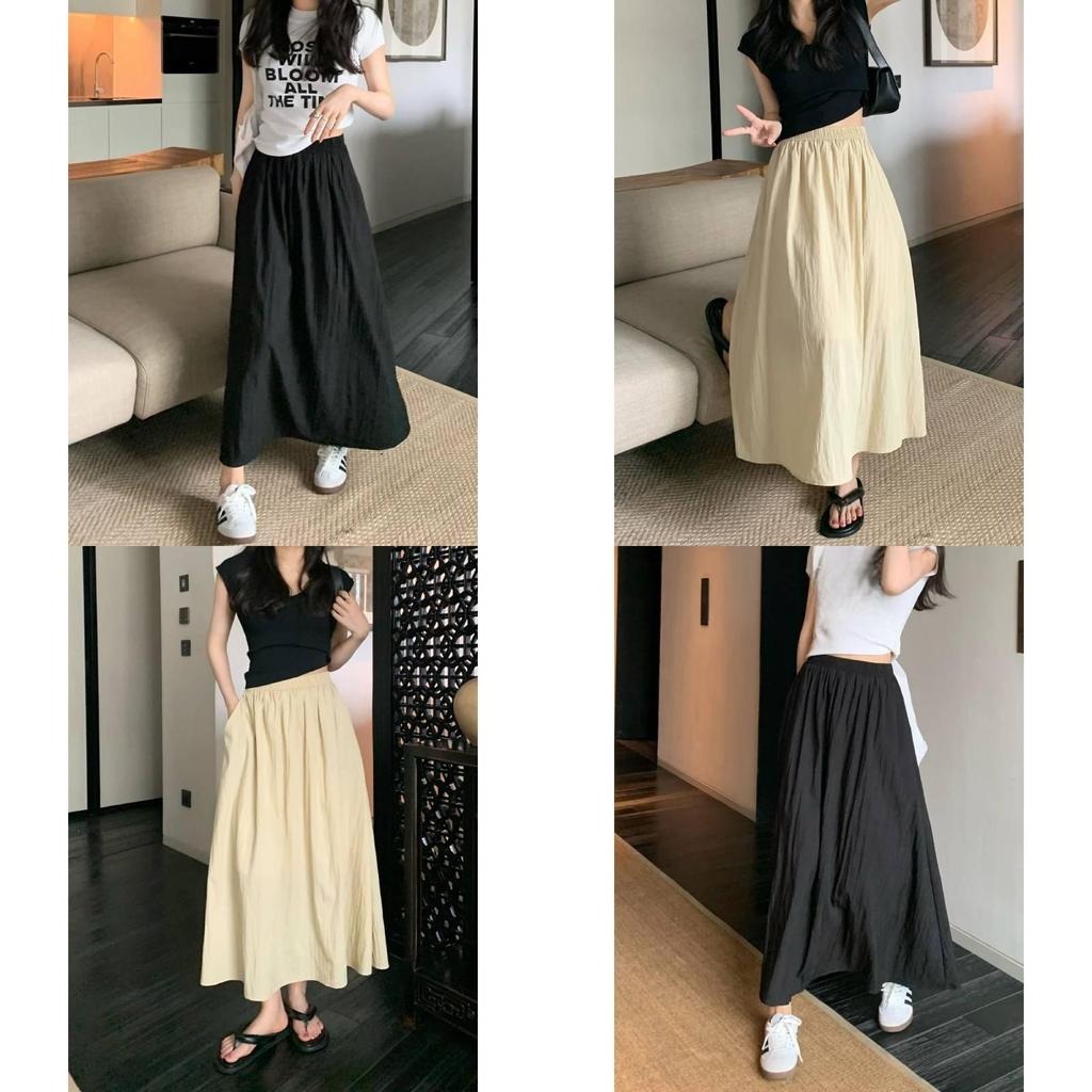 Baumwollmischung Plissierter Midi-Rock Mit Hoher Taille Für Damen Frühling