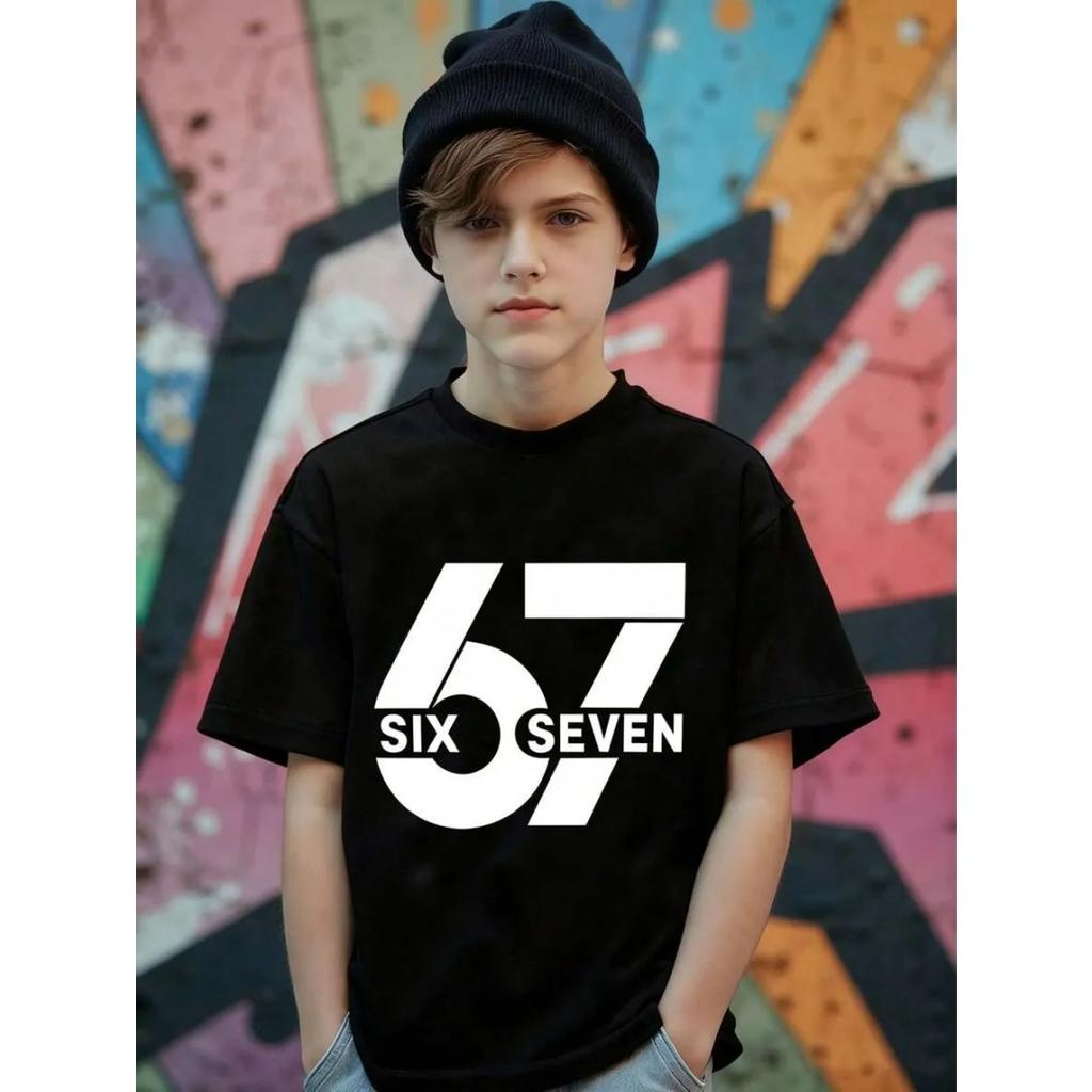 New Children Funny Six Seven Meme Print T-Shirt for Men Novelty Kids Tees Crew Neck Short Sleeve T-Shirt Loose Casual Clothing