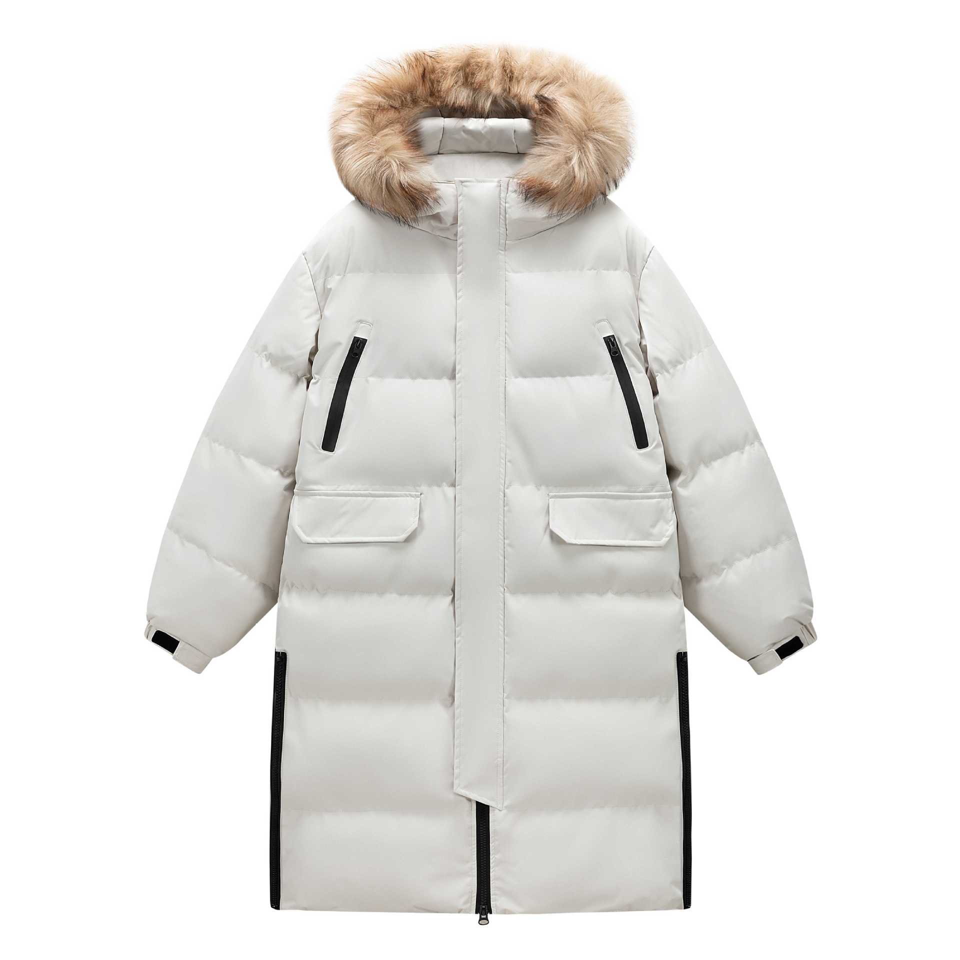 

Medium-length Cotton Jacket Women Paragraph Winter Thickened Hair Collar Cotton Jacket Loose Couple Coat Hooded Cotton Jacket Men S