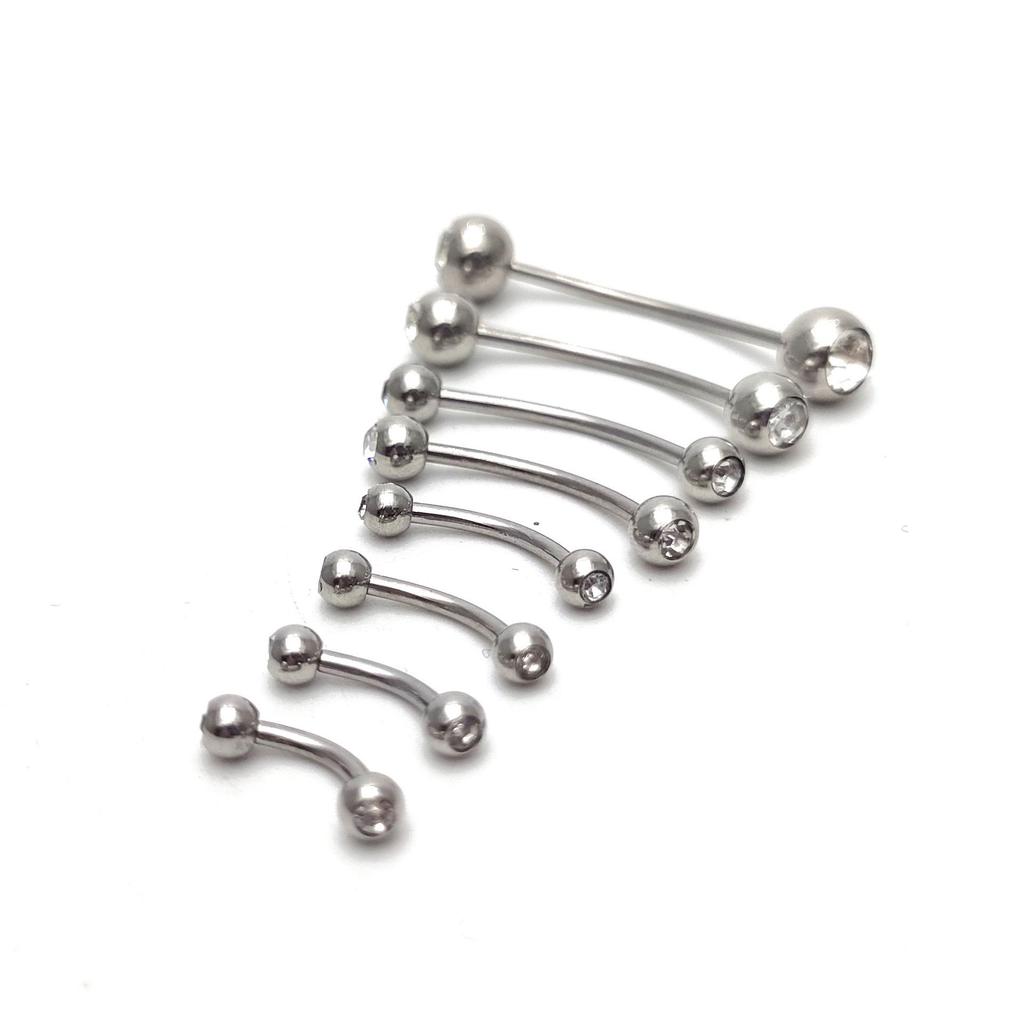 16G Stainless Steel Curved Bar Piercing with Rhinestone Ball
