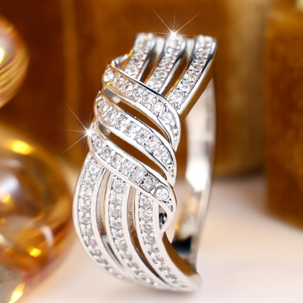 Elegant 2 color available Multi Layer Twisted Ring for Women Zircon Wedding Banquet Fashion Jewelry Gift