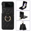 ZFlip7 Hardware Ring Holder Phone Case for Samsung Galaxy Z Flip 7 6 5 4 3 Diamond Grid Leather Anti Fall Protective Hard Cover