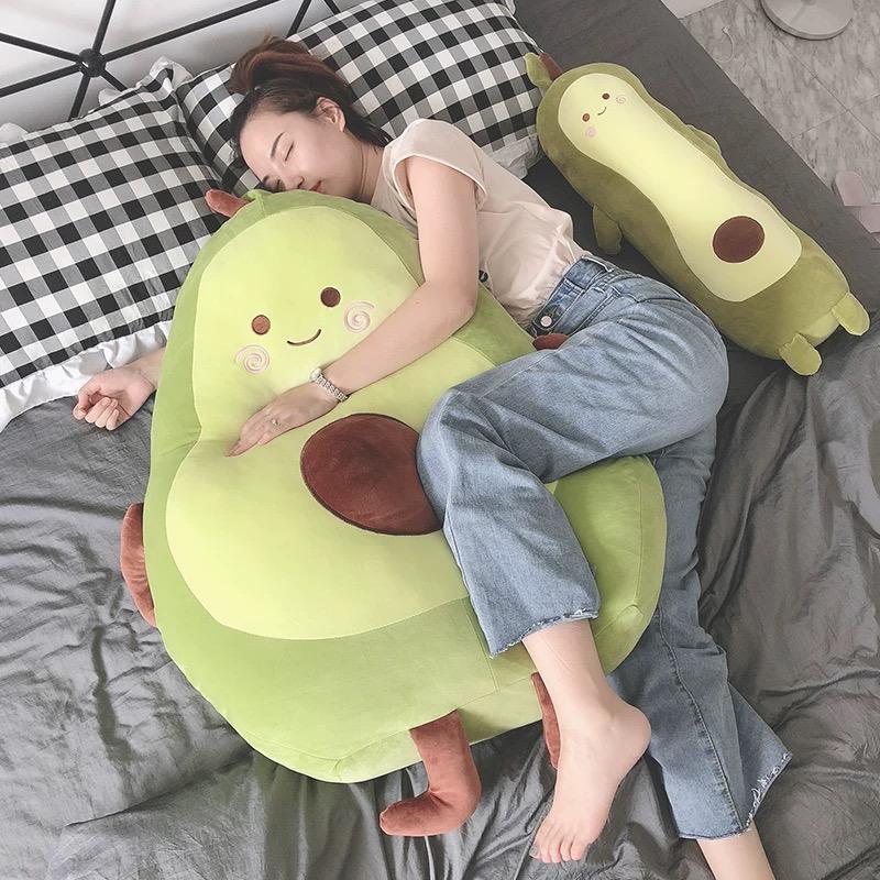 Cute Avocado Plush Toy Cartoon Smile  Avocado Sleeping Pillow Cushion Stuffed Plant Soft Doll Fruit Pillow Baby Toy Gift for Her