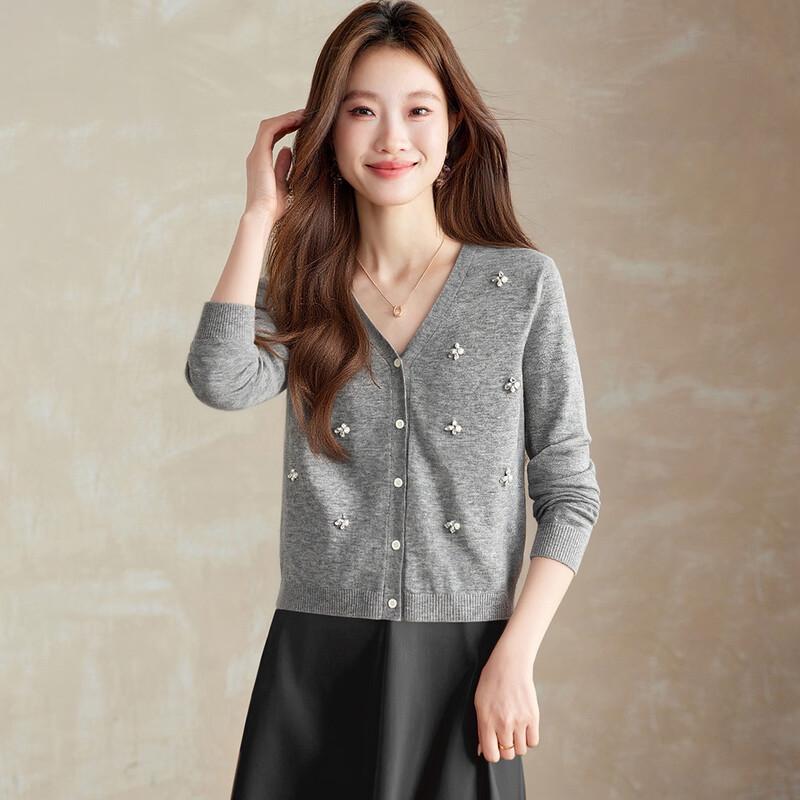 Srcr Women s Studded 42-Count Ultra-Fine Wool Cardigan L