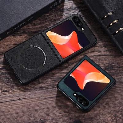 Leather Magsafe Case for Samsung Galaxy Z Flip 6 5 4 3 ZFlip 6 ZFlip6 Ultra Thin PC Shockproof Magnetic Charging Wireless ChargingCover