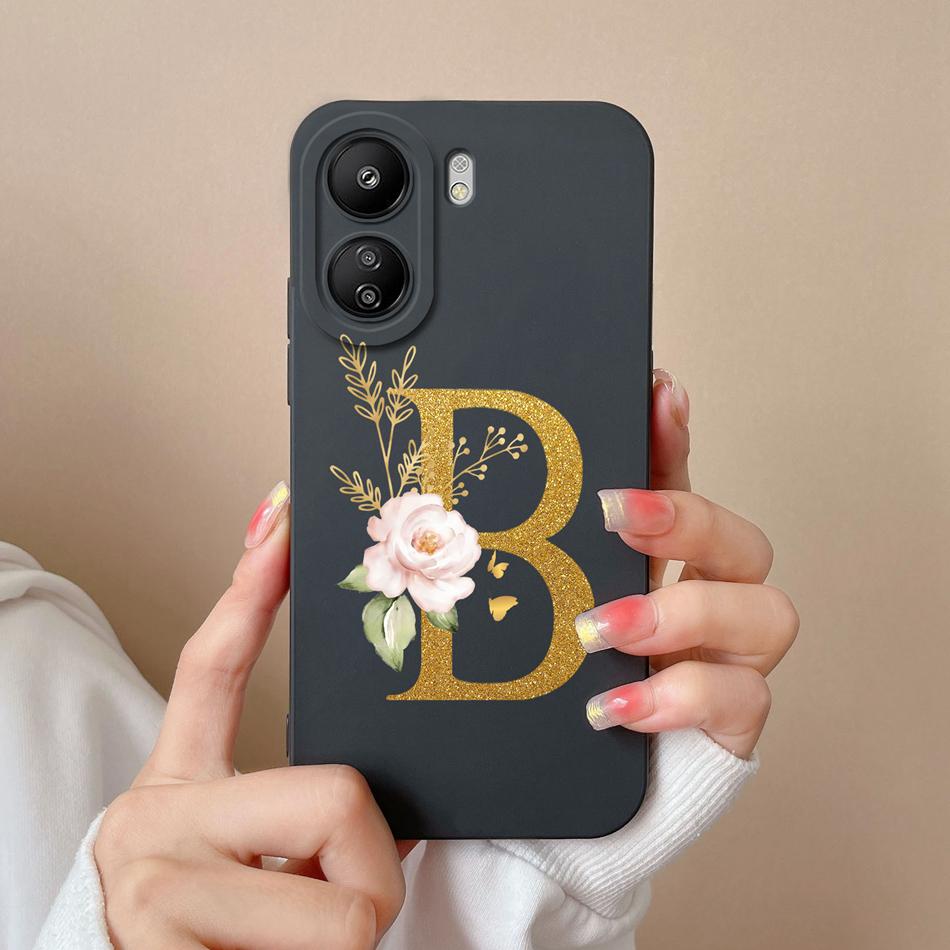 Simple Case For POCO C65 Elegant Rose Letter Phone Shell Soft High Quality Liquid Silicone Full Protection Anti Drop Back Covers