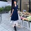 Women's Summer V-Neck Maternity Shirt Dress - French Style, Waist-Cinching, Two-Piece Look