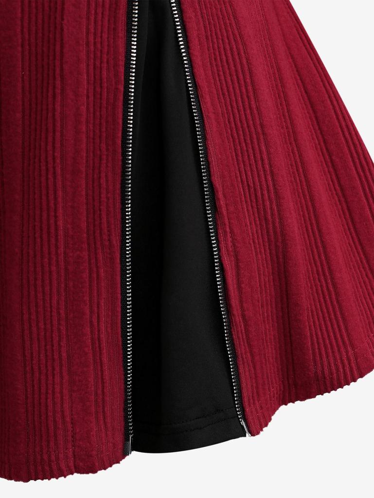 Rosegal Pluss Størrelse Nedbrettskrage Ribbestrikket Glidelås O-ring Spenne Belte Strikket 2 i 1 Topper