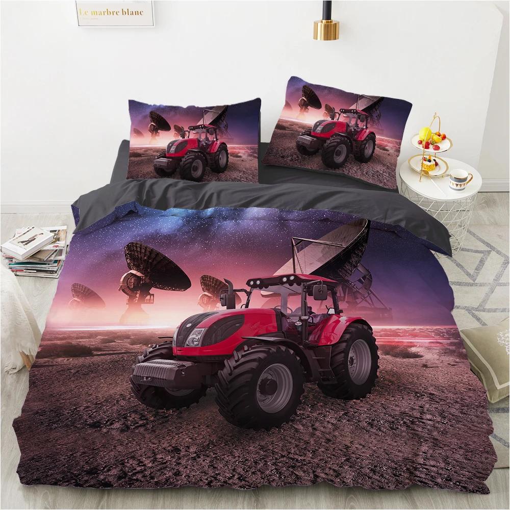 Tractor Truck Duvet Cover For Boys Kids Car Excavating Machinery Farm Vehicle Tool Quilt Cover Polyester For Bedroom Decorations