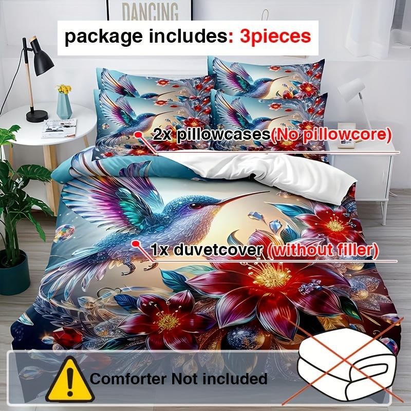 3Pcs Hummingbird Duvet Cover Set, 1*Duvet Cover, 2*Pillowcases, Without Inserts, Soft And Comfortable Breathable Quilt Cover Set