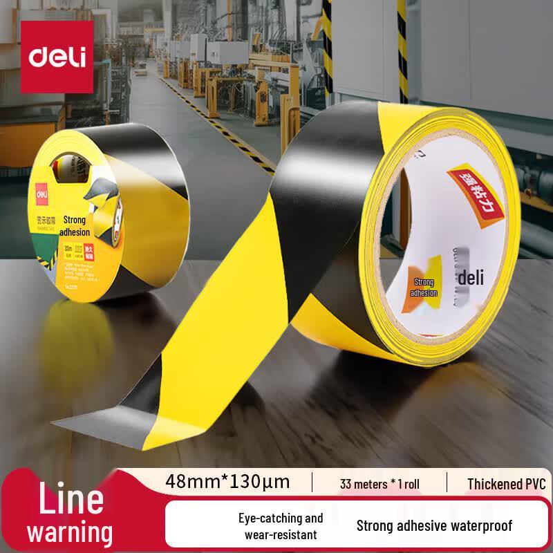 Deli Yellow-Black PVC Safety Warning Tape 48mm x 33m