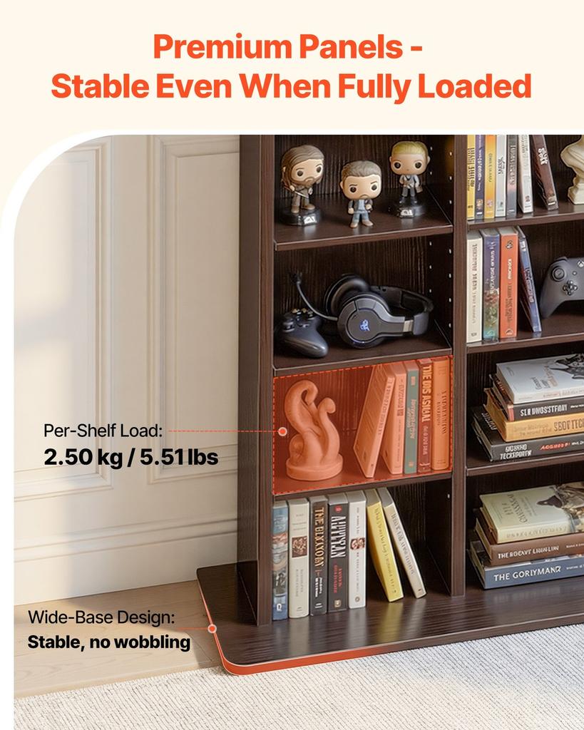 Media Storage Cabinet, 8-Tier DVD Shelf Organizer, 559 x 222 x 1295 mm Multimedia Storage Organizer for CDs, DVDs, Books and Games, CD Shelf for