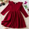 Girls Fashion Cute Fly Sleeve Long Sleeve Princess Dress Solid Color Dresses