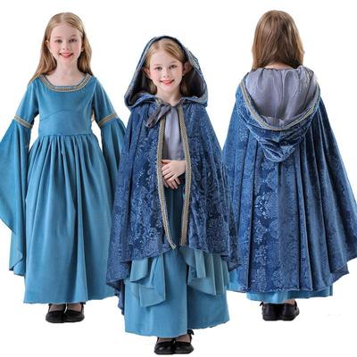 Halloween Elf Princess Costume - Children's Day Set: Magic Ring, LOTR Queen, COS Medieval Court Dress