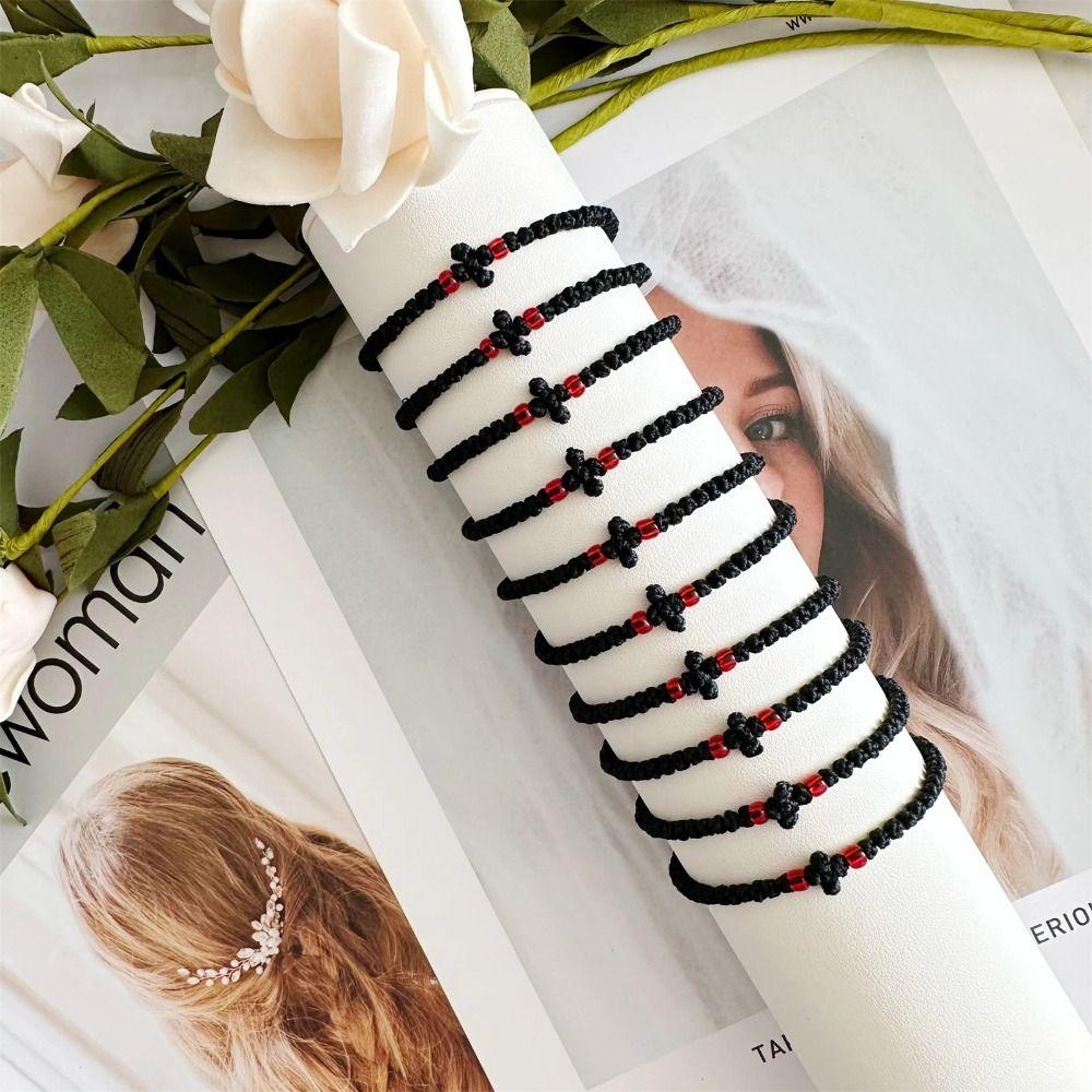 

10Pcs Adjustable Knot Cross Bracelet Handmade Knitted Bless Bangles Fashion Prayer Rope Women красный