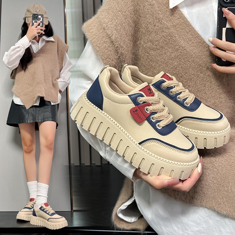 Spring and Autumn New Sports and Leisure Ins Platform Leather Single Shoes Board Shoes