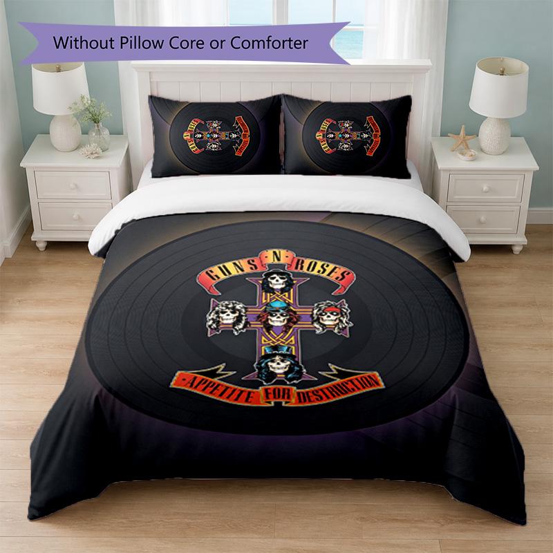 Guns N’ Roses Print 3Pcs Bedding Set Duvet Cover With Two Pillowcases Soft Bed Linen For Household Bedroom