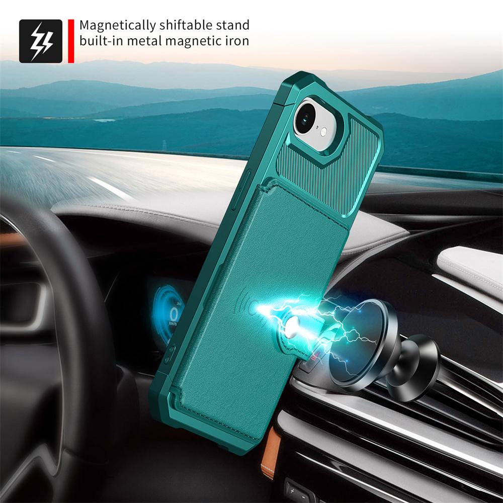 Custodia Portafoglio con Slot Porta Carte e Supporto Magnetico per Auto per IPhone 16E 16 15 Plus 14 13 12 Pro Max XS XR Cover in Pelle