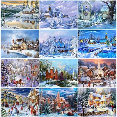 Scenario Diamante Mosaico Natale Diamante Ricamo Quadrato/Rotondo Casa Invernale Paesaggio Punto Croce Perline Regalo per Bambini