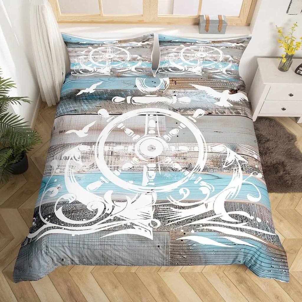 Pojkar Flickor Tonåringar Havsvärlden Ocean Täcke Örngott Set Sovrumsinredning Ankar Påslakan Set Nautiskt Tema Queen King Sängkläder Set