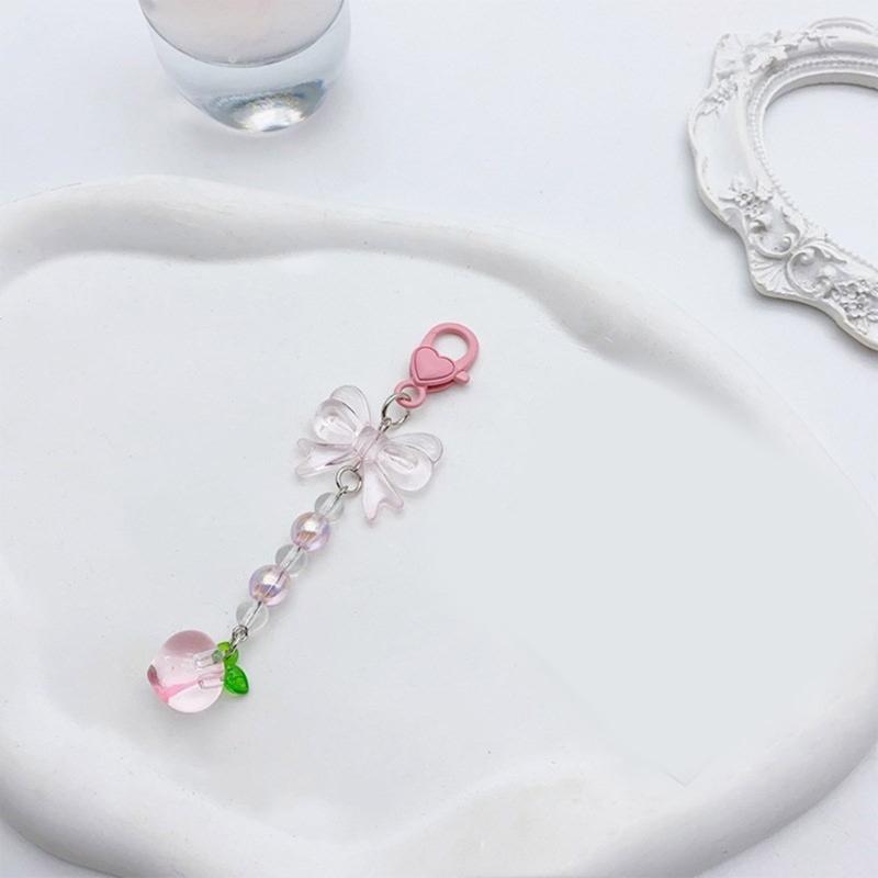 Bowknot Heart Pendant Cellphone Strap Phone Chain Detachable Beaded Phone Lanyard Handmade Keychains for Wallet Bag
