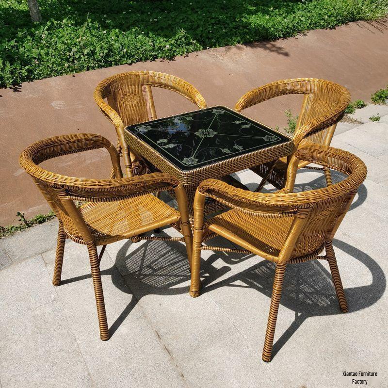Family-Style Hand-Woven Rattan Chair & Coffee Table Set for Balcony or Leisure Spaces