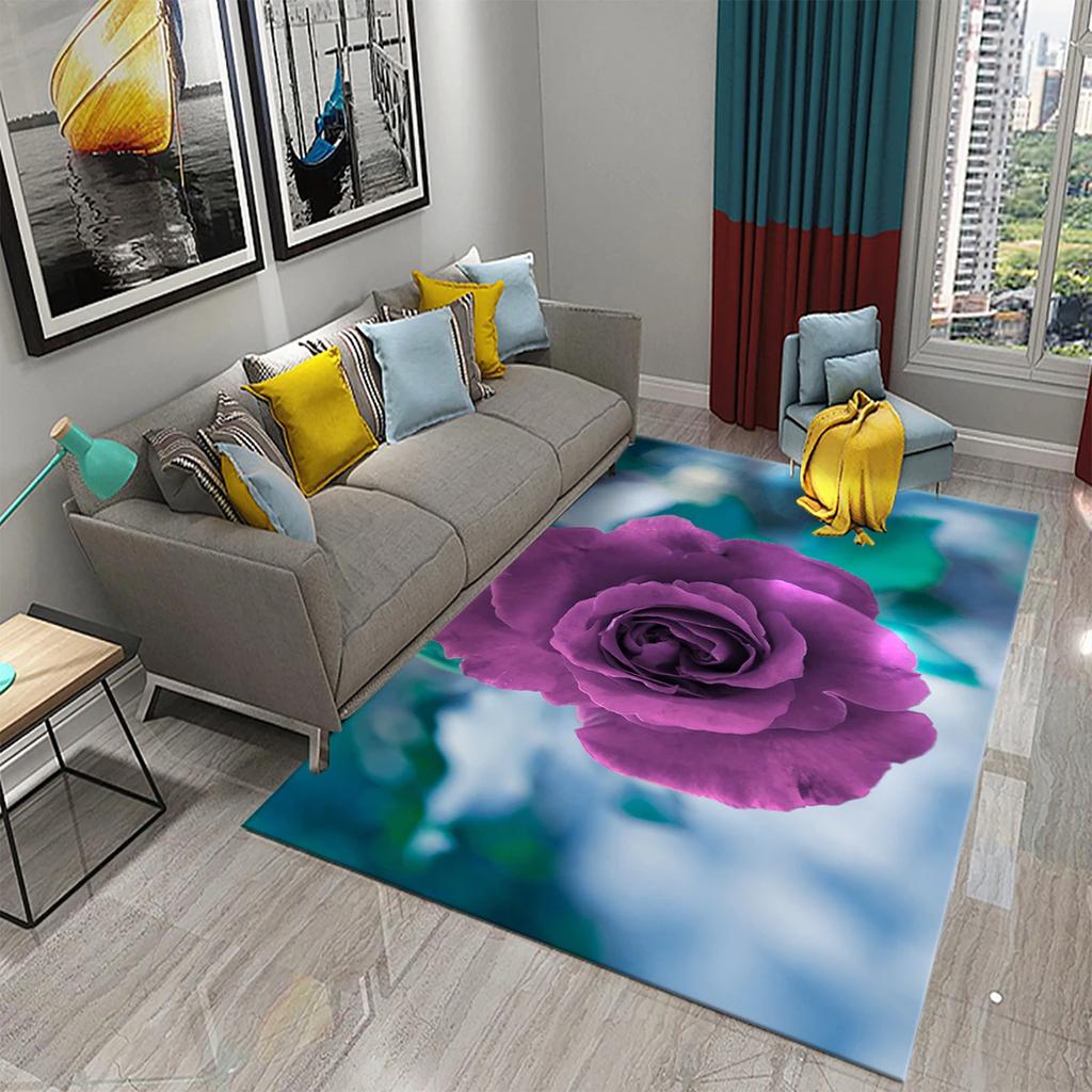 Blue Rose Rugs for Living Room Women Romantic Flower Carpet Soft Floor Mat Floral Rugs for Adults Bedroom Decorative Area Mats