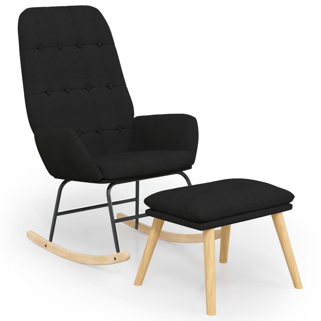 Rocking Chair with Footstool Black Fabric