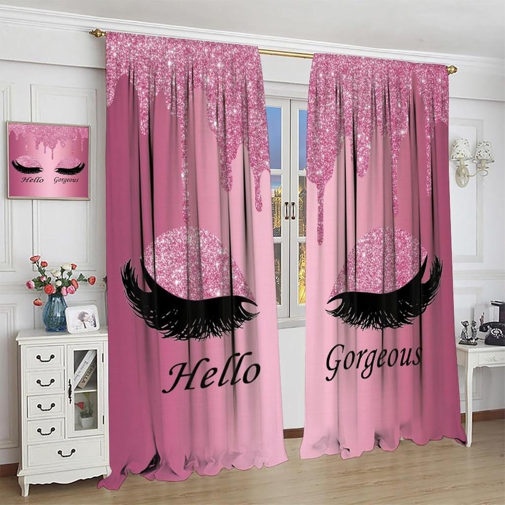 Gorgeous Curtains,Modern Fashion Unicorn Eyelash(No Glitter No Sequin) Curtains for Girls Bedroom Living Room Window Drapes