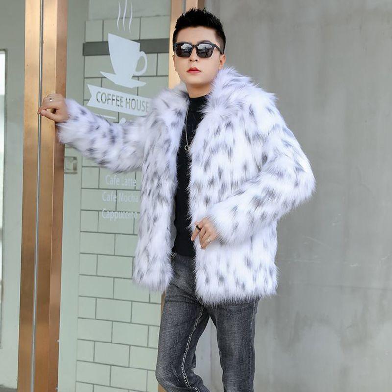 Winter new imitation fox fur jacket for men and young people handsome thickened warm plush leather jacket cotton-padded clothes trendy men