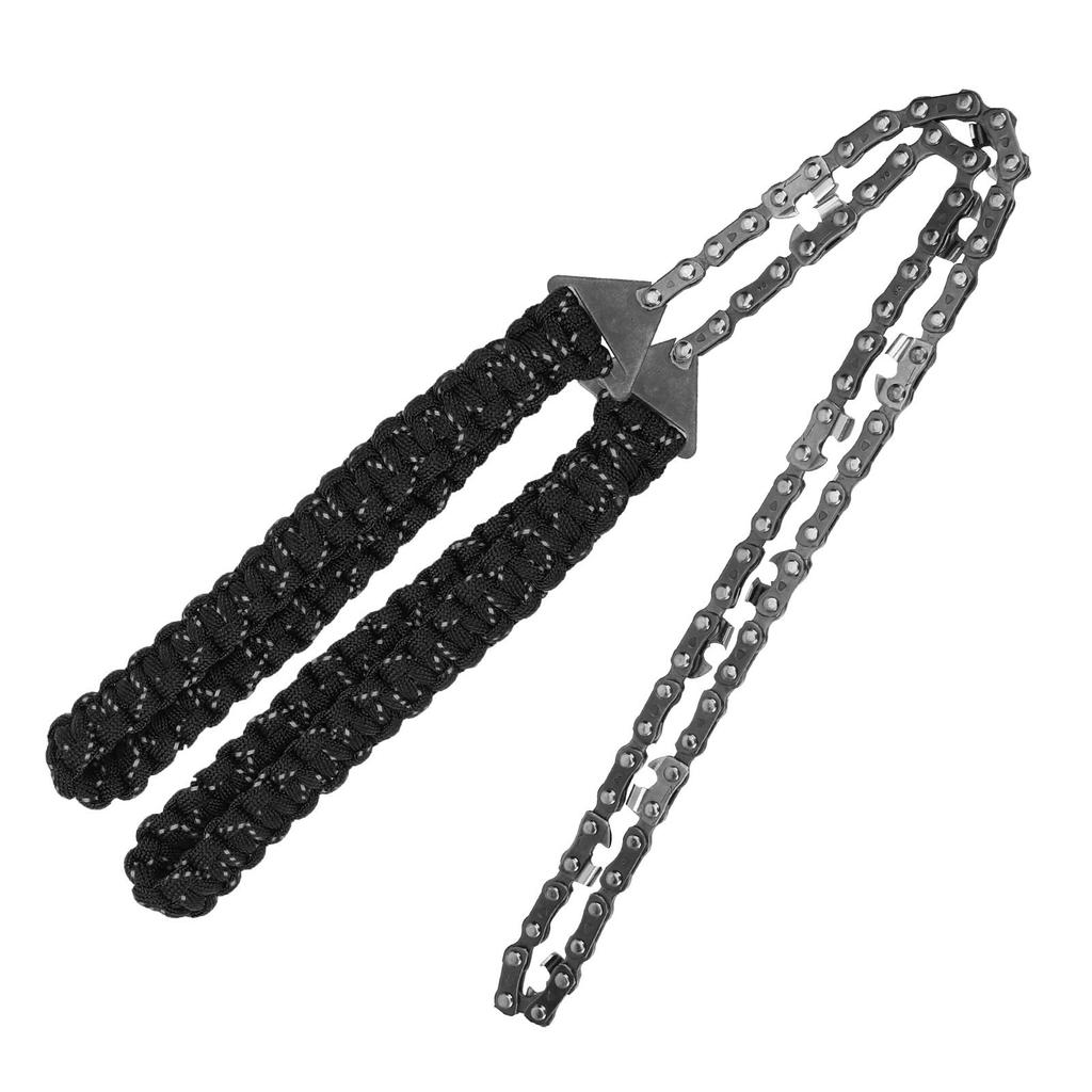 11 Zähne Kettensäge Gewebter Griff Reflektierend Survival Edelstahl Taschenkettensäge mit Paracord Reflektierend Schwarz