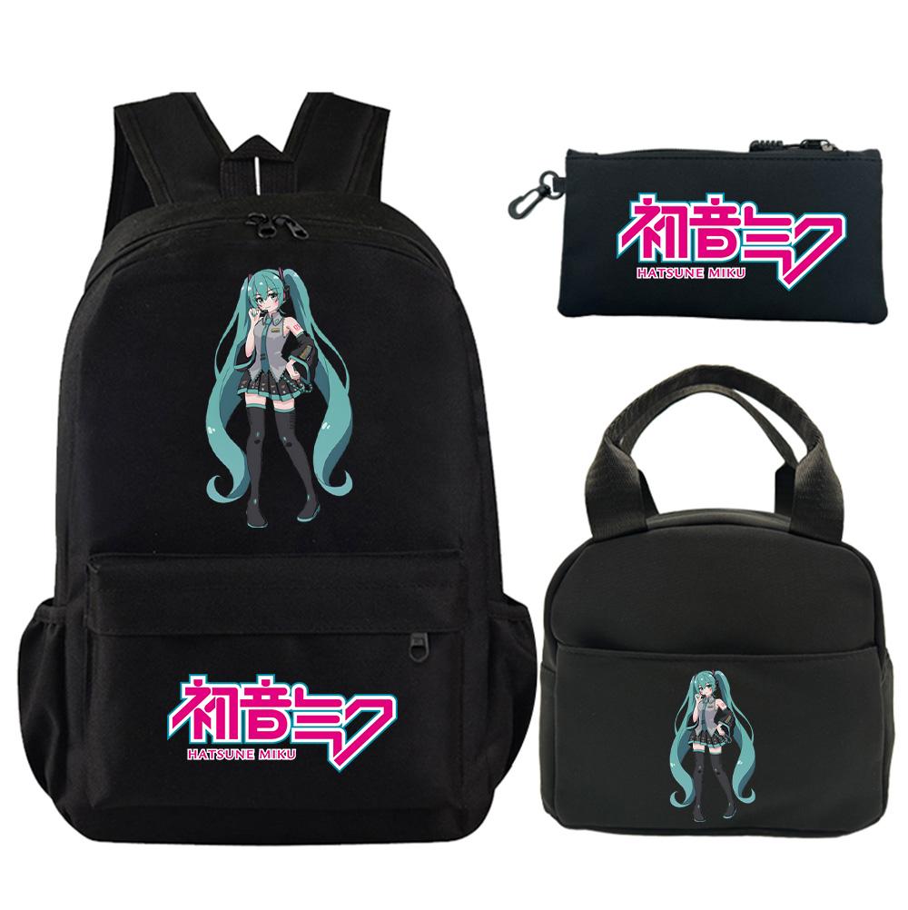 3Pcs/set Anime Hatsune Miku Printed Backpack with Shoulder Bag Pencil Case for Teenager Student Boy Girl Schoolbag Large Capacity Waterproof Bookbag