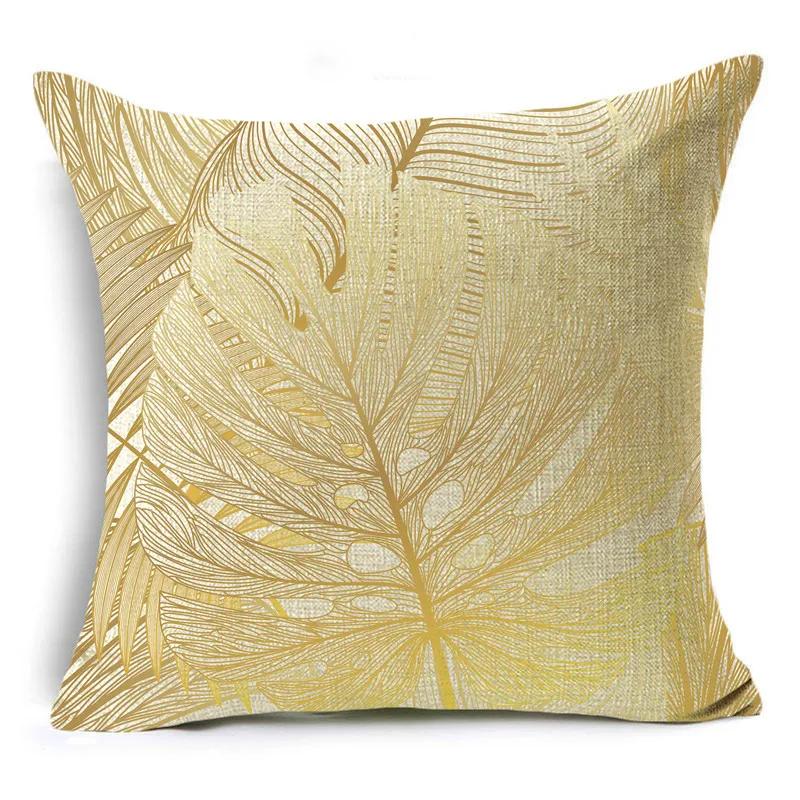 Nordic Style Golden Leaf Simple Bedside Cushion Cover Living Room Sofa Decoration Pillowcase 4040cm/4545cm/5050cm