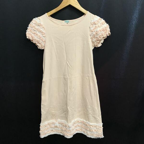 

Б/У/Сделано в Японии Платье TOCCA с оборками и мини-рукавами 150 Детское/XS Женское Светло-розовое Стрейч