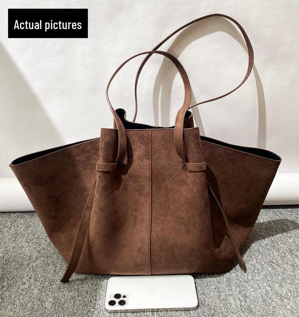 Retro Suede Tote Bag: Large Capacity Shoulder Bag with Mochi Texture for Women