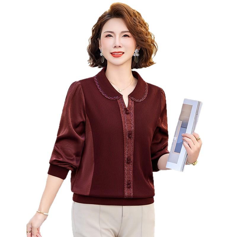 Frühling 2026 Damen Langarm-T-Shirt – Stilvolles Lässiges Hemd mit Kragen für Mütter mittleren Alters und ältere Mütter